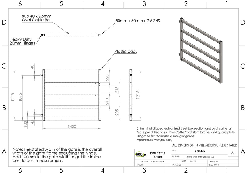 Cattle Yard Gate 1400mm 5 Rail