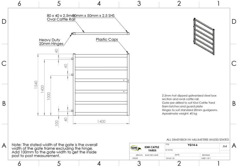 Cattle Yard Gate 1400mm 6 Rail