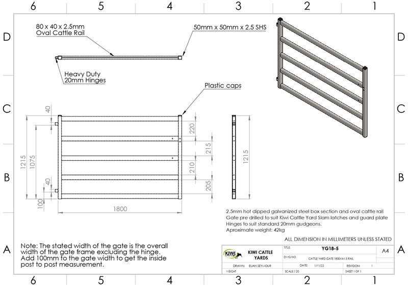 Cattle Yard Gate 1800mm 5 Rail