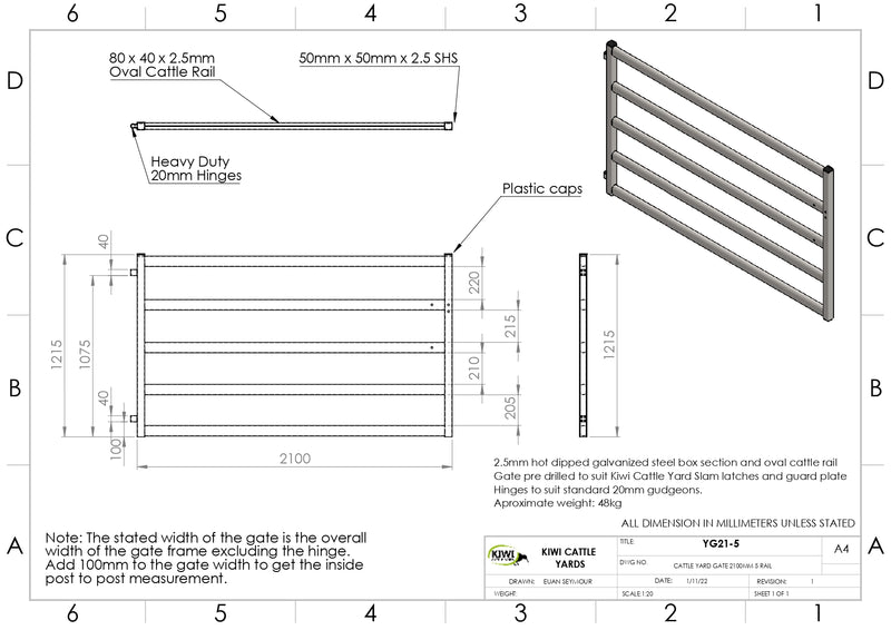 Cattle Yard Gate 2100mm 5 Rail