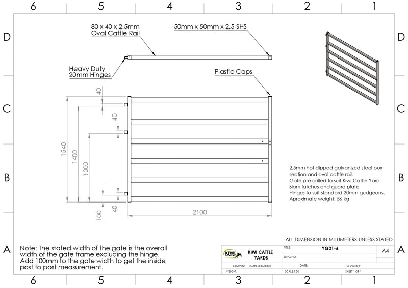 Cattle Yard Gate 2100mm 6 Rail