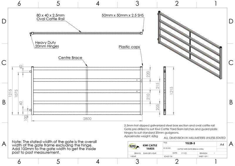Cattle Yard Gate 2800mm 5 Rail