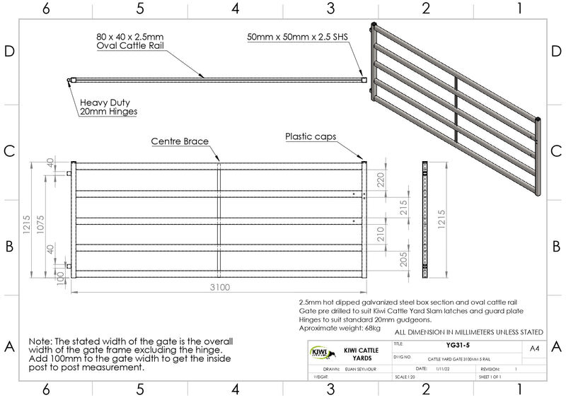 Cattle Yard Gate 3100mm 5 Rail