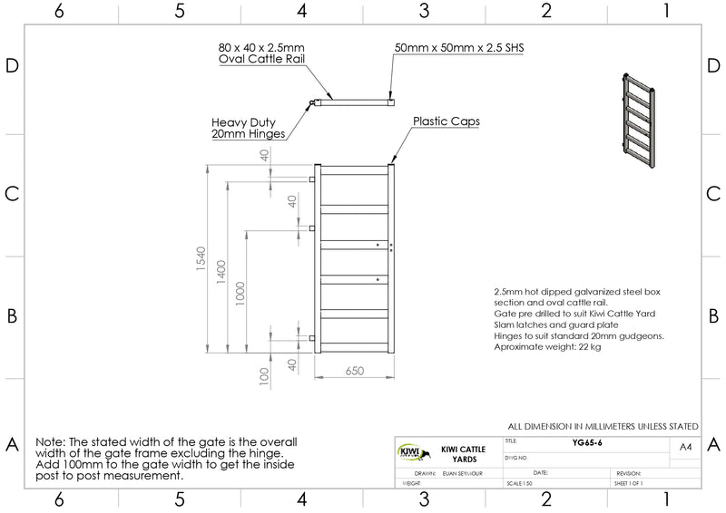 Cattle Yard Gate 650mm 6 Rail