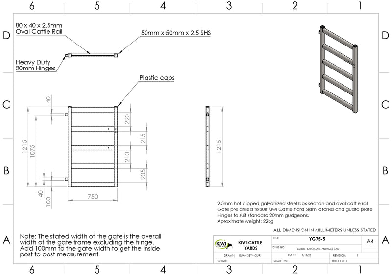 Cattle Yard Gate 750mm 5 Rail